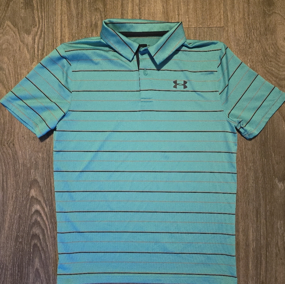 Under Armor Heat Gear | Teal w/ Black & Grey Strips Polo